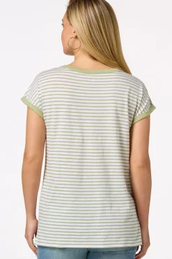 Cato Striped Lace Trim Top> Tops