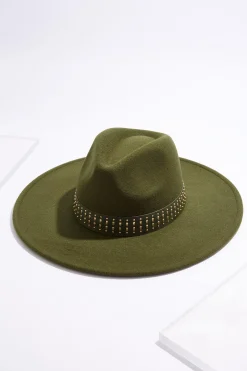 Cato Stud Band Olive Panama Hat> Hats & Hair