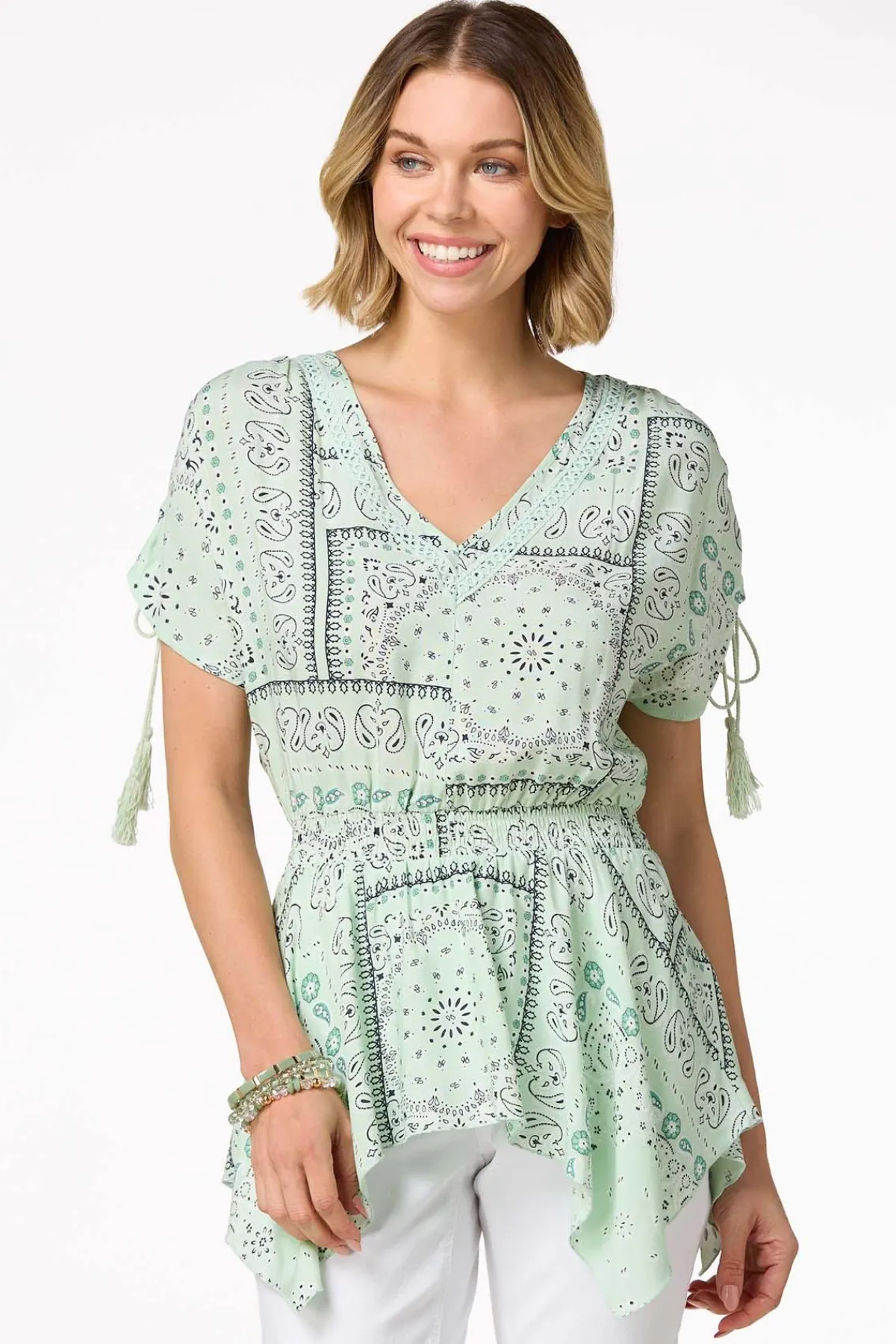 Cato Tasseled Bandana Paisley Top> Tops