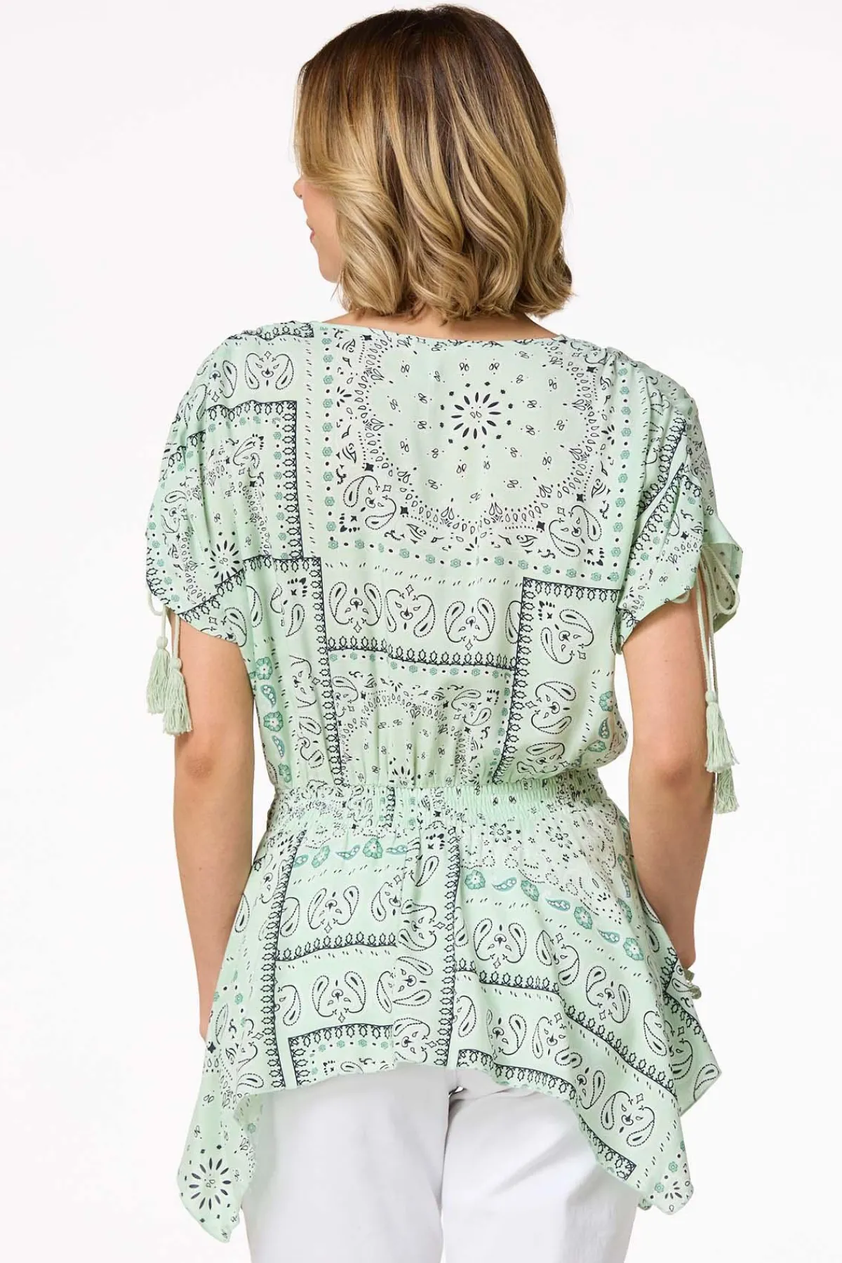 Cato Tasseled Bandana Paisley Top> Tops