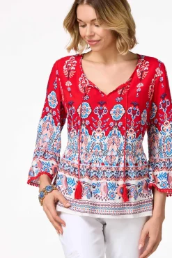 Cato Tasseled Border Print Top><noscript><img width=