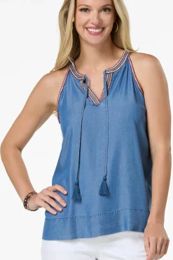 Cato Tasseled Chambray Tank><noscript><img width=