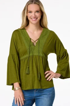 Cato Tasseled Lace- Up Top> Tops