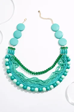 Cato Teal Seed Bead Layered Necklace> Necklaces