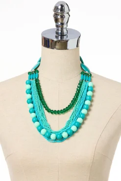Cato Teal Seed Bead Layered Necklace> Necklaces
