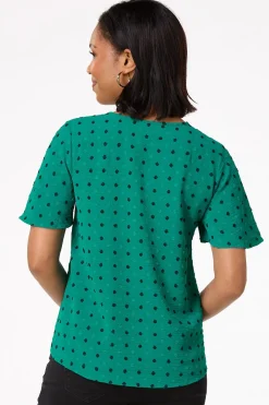 Cato Teal Textured Dot Top> Tops