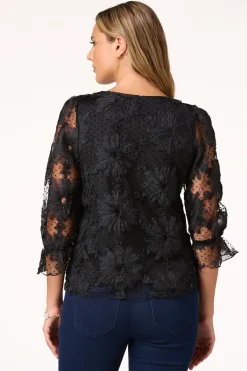 Cato Textured Floral Mesh Top> Tops
