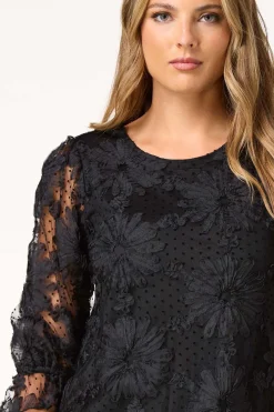 Cato Textured Floral Mesh Top><noscript><img width=