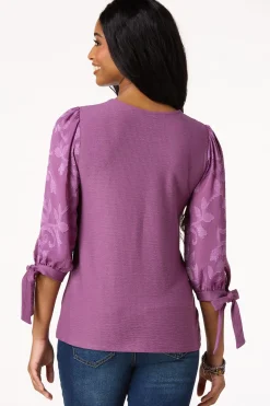 Cato Textured Floral Tie Sleeve Top> Tops