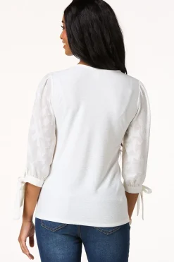 Cato Textured Floral Tie Sleeve Top><noscript><img width=