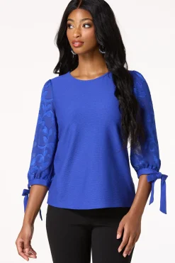 Cato Textured Floral Tie Sleeve Top><noscript><img width=