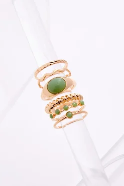 Cato Textured Green Stone Ring Set> Rings
