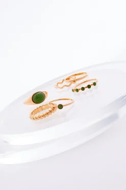 Cato Textured Green Stone Ring Set> Rings