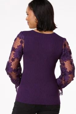 Cato Textured Sheer Sleeve Sweater> Sweaters