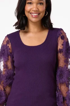 Cato Textured Sheer Sleeve Sweater><noscript><img width=