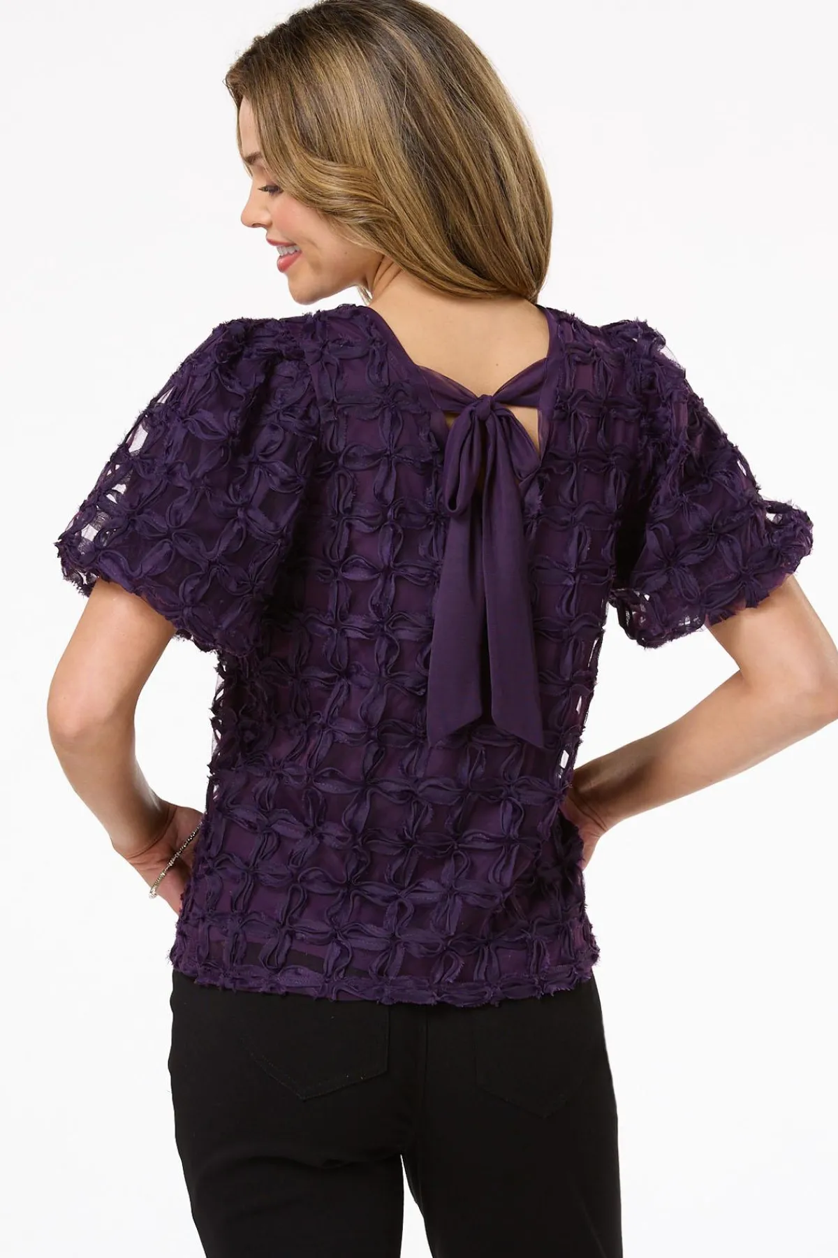 Cato Textured Tie Back Top> Tops