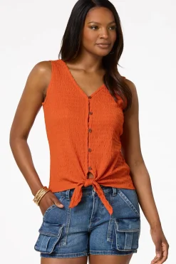 Cato Textured Tie Waist Tank> Tops