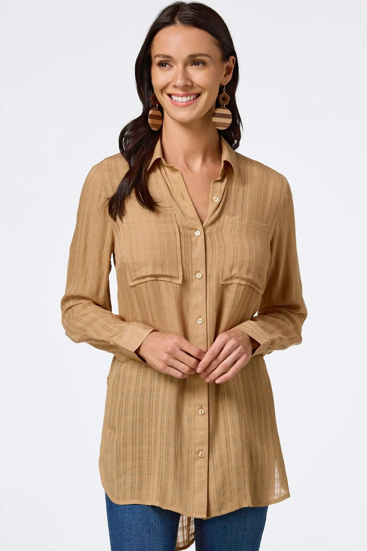 Cato Textured Two Pocket Tunic> Tops