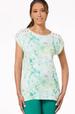 Cato Tie Dye Crochet Trim Top> Athleisure|Tops