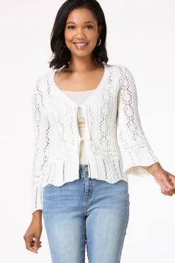 Cato Tie Front Pointelle Cardigan> Sweaters