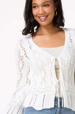 Cato Tie Front Pointelle Cardigan><noscript><img width=