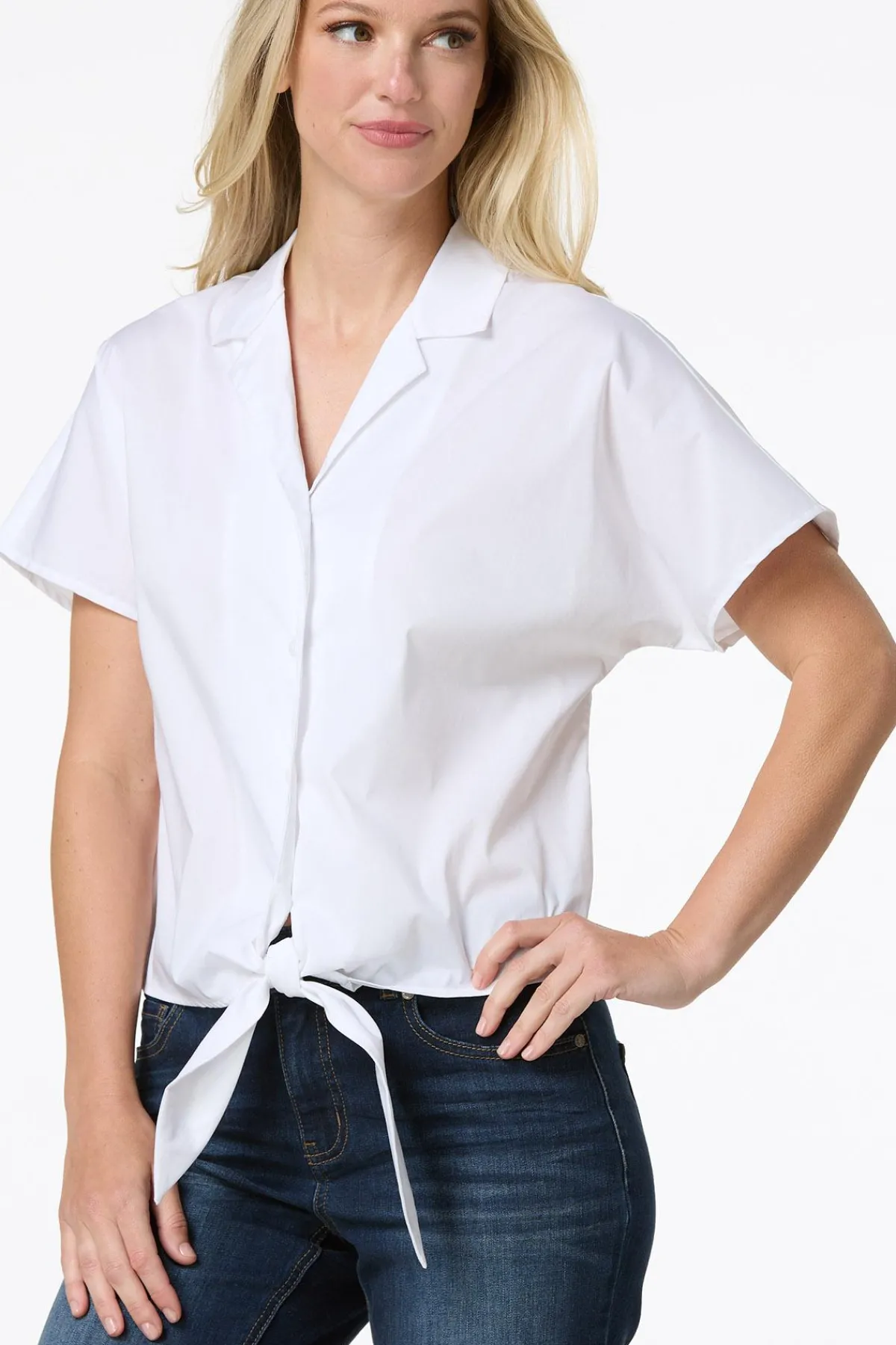 Cato Tie Front Poplin Shirt> Tops