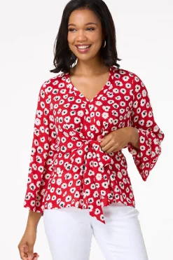 Cato Tie Front Poppy Top> Tops