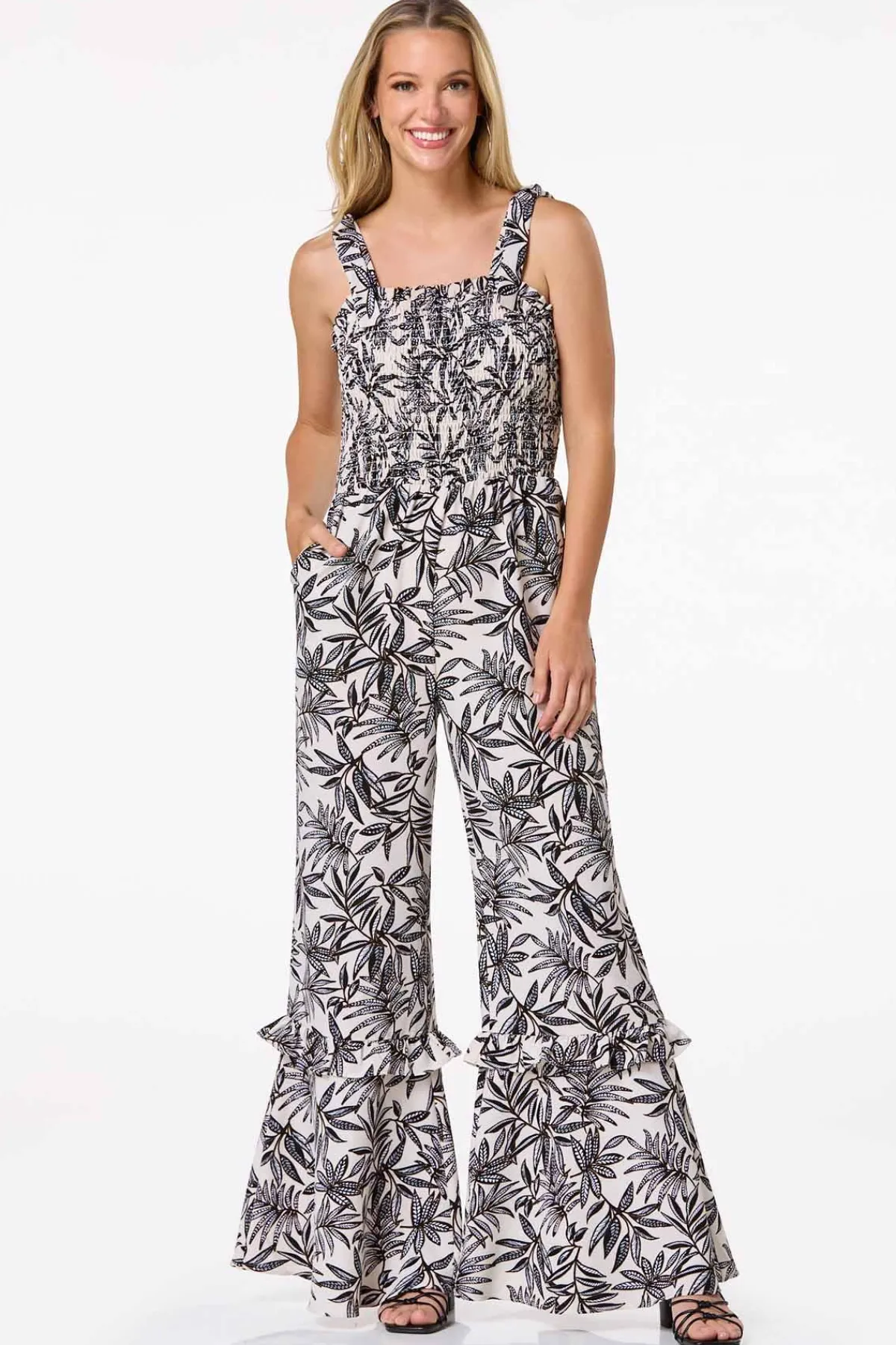 Cato Tie Shoulder Smocked Bodice Jumpsuit> Dresses