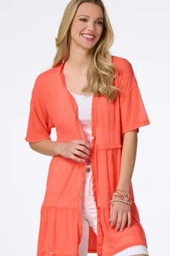 Cato Tiered Coral Cardigan> Tops