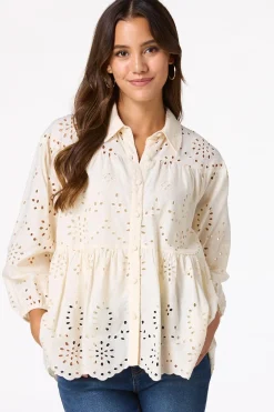 Cato Tiered Eyelet Shirt> Tops