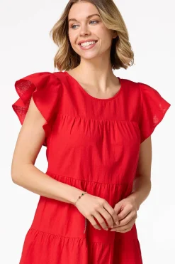 Cato Tiered Flutter Sleeve Dress><noscript><img width=