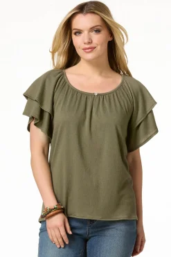 Cato Tiered Flutter Sleeve Top><noscript><img width=