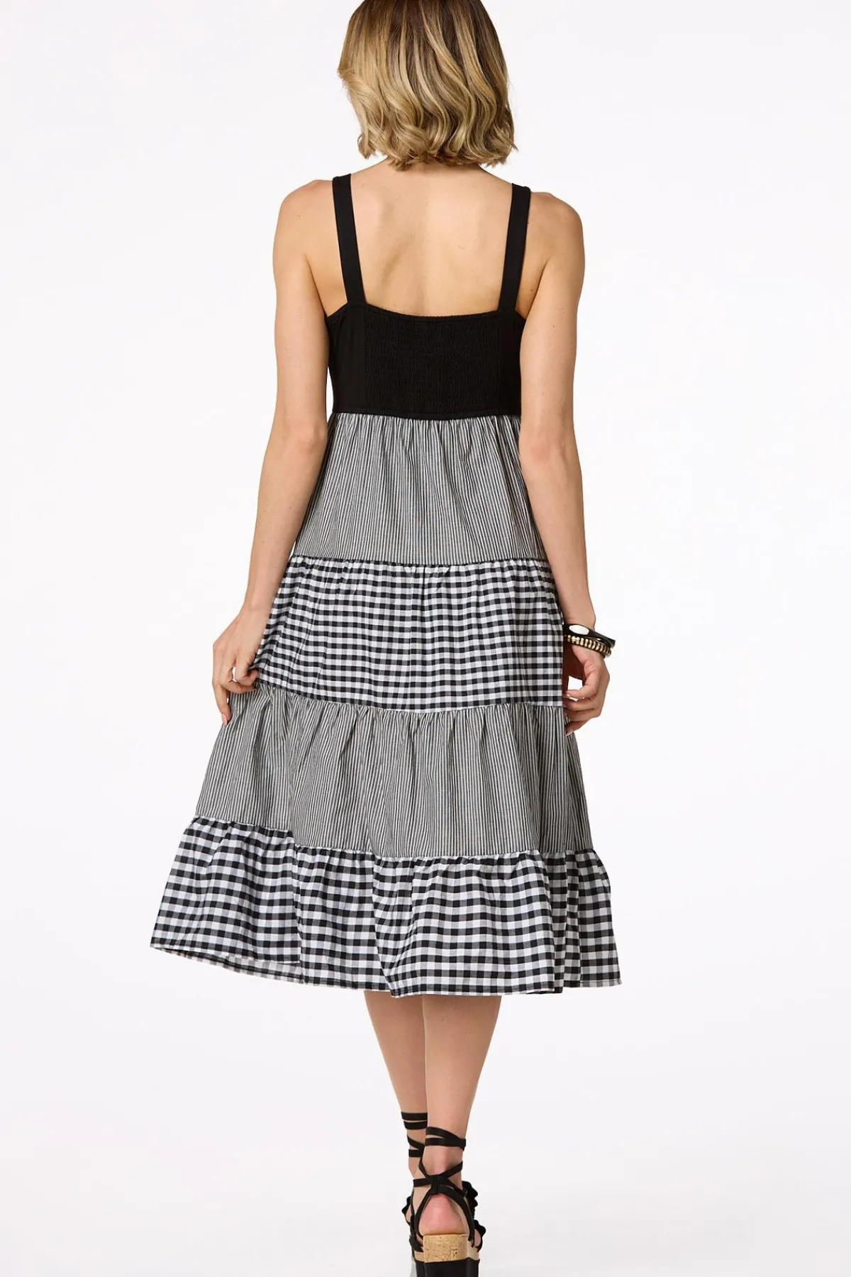 Cato Tiered Gingham Stripe Dress> Dresses