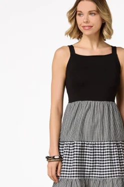 Cato Tiered Gingham Stripe Dress><noscript><img width=