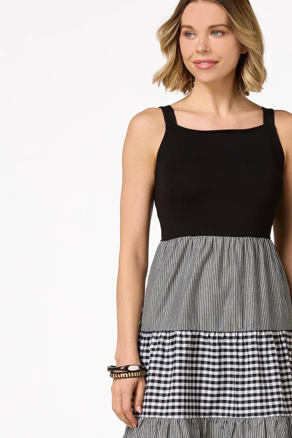 Cato Tiered Gingham Stripe Dress> Dresses