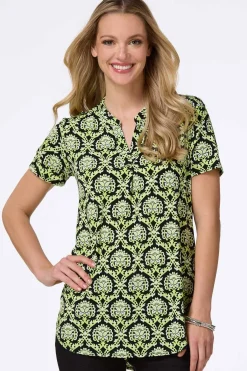 Cato Tropical Lime Medallion Top> Tops
