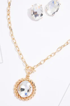 Cato Twisted Halo Glass Pendant Necklace Set><noscript><img width=