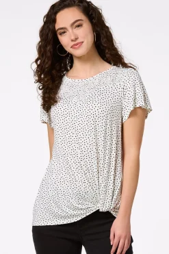 Cato Twisted Smocked Dot Top> Tops