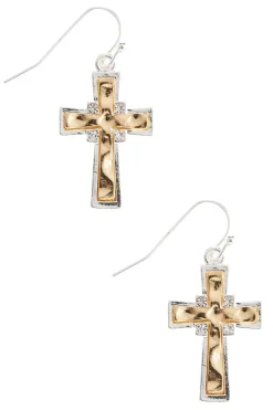 Cato Two- Toned Cross Earrings> Inspirational|Earrings