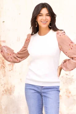 Cato Velvety Floral Sleeve Sweater> Sweaters