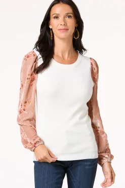 Cato Velvety Floral Sleeve Sweater> Sweaters
