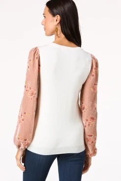 Cato Velvety Floral Sleeve Sweater><noscript><img width=