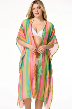Cato Vibrant Stripe Sequin Trim Cover- Up><noscript><img width=