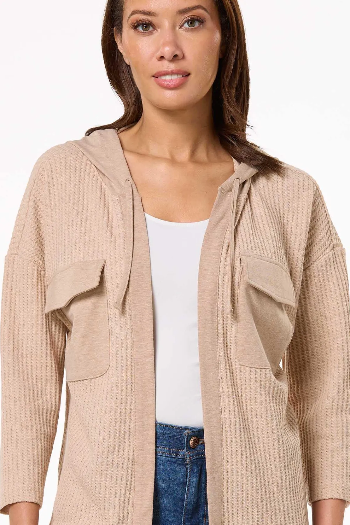 Cato Waffled Hooded Cardigan> Tops