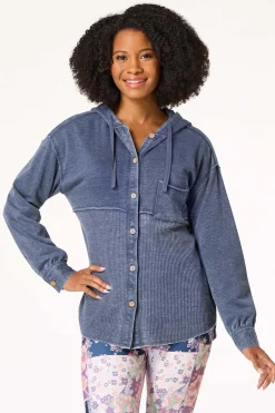 Cato Waffled Indigo Shacket> Athleisure|Tops