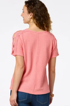 Cato Waffled Lace Trim Top> Tops