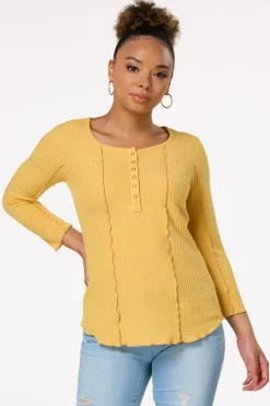 Cato Waffled Lettuce Trim Top> Tops