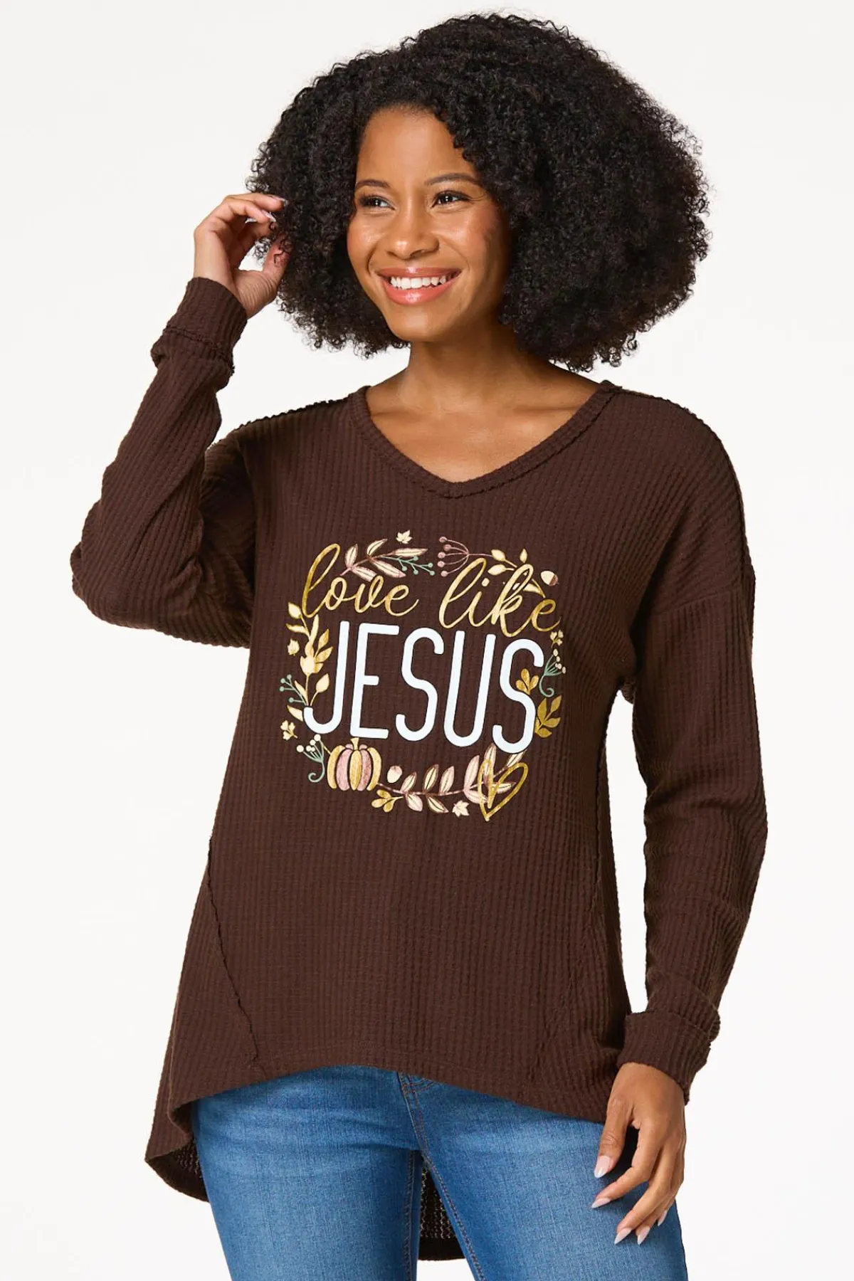 Cato Waffled Love Like Jesus Top> Tops