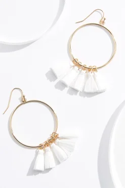 Cato White Raffia Tassel Earrings> Earrings