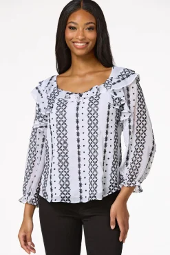 Cato White Ruffled Eyelet Top> Tops